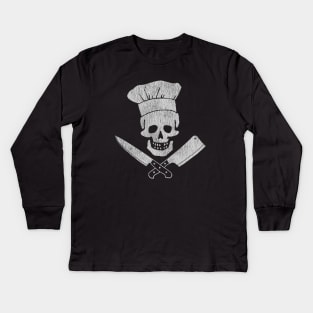 Anthony Boudain Skull Chef Vintage Kids Long Sleeve T-Shirt